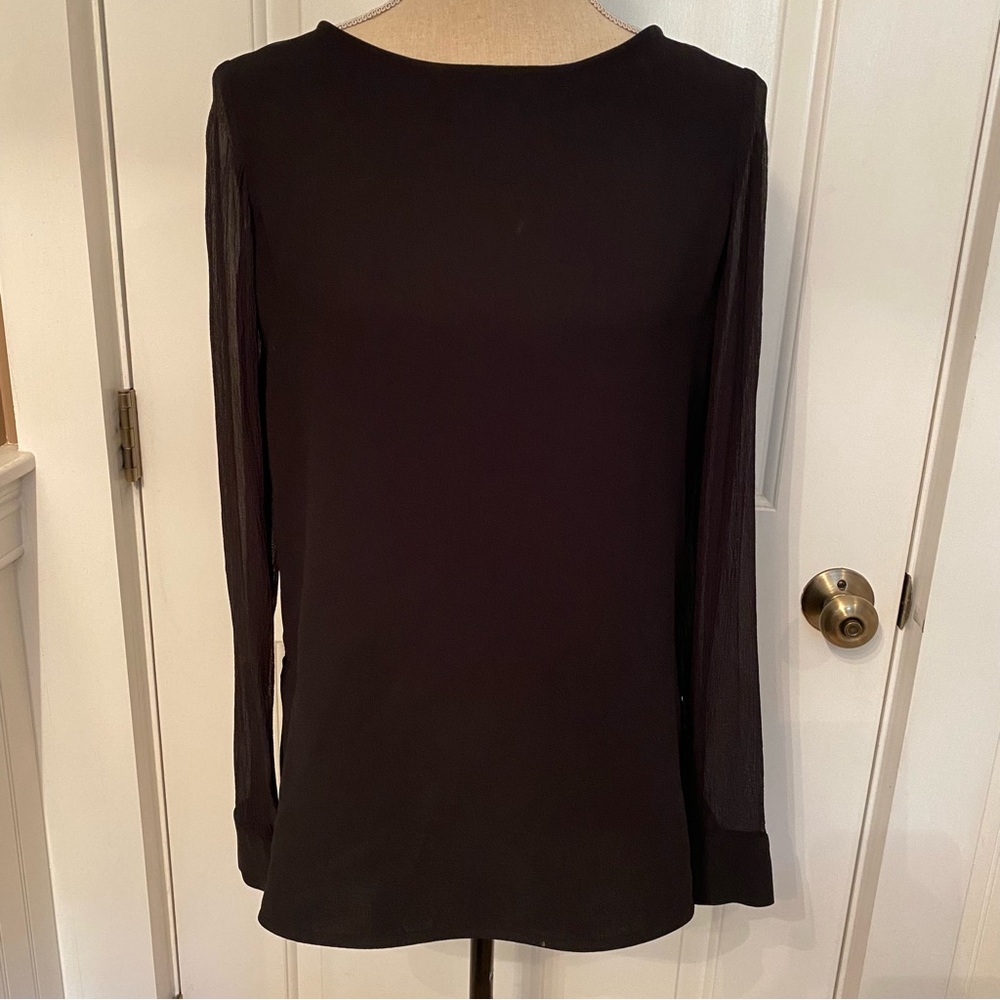 THEORY TOP TUNIC BLOUSE BLACK SHEER SILK LONG SLEEVES SIZE S
